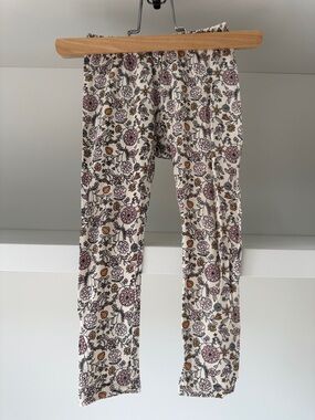 Kids Floral Print Leggings - Cream with Pink & Brown Floral